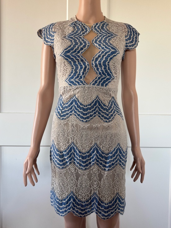 Dress Forum Dresses & Skirts - Dress Forum Blue Gray Lace Cap Sleeves Sheath Dress Small S